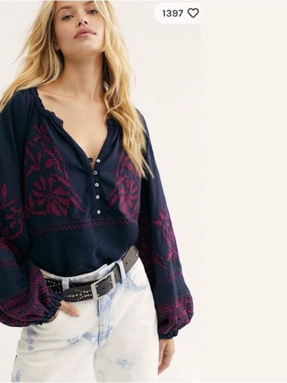 NWT Free People Persuasion Top with
Boho Embroidered Peasant Accents - Picture 3 of 4